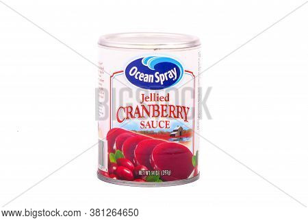 A Can Of Ocean Spray Jellied Cranberry Sauce Isolated On White For Illustrative Editorial