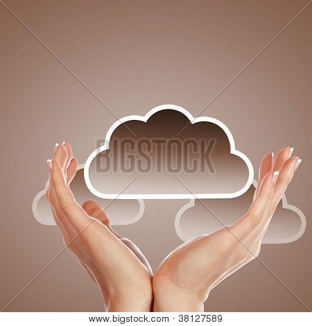 Hand med cloud computing symbol