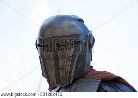 Umea, Norrland Sweden - August 14, 2020: Character From The Future Against A Light Background