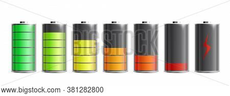 Various Level Energy Batteries Set, Realistic Vector Illustration Isolated.