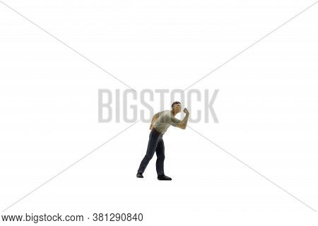 Miniature People , Protester Isolated On White Background With Clipping Path