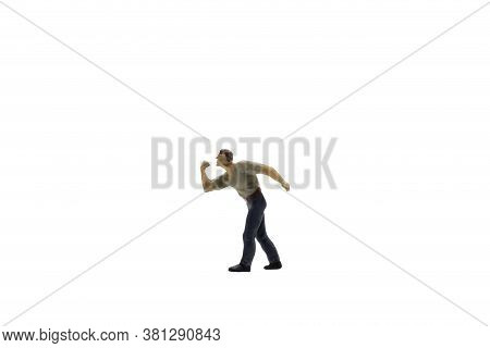 Miniature People , Protester Isolated On White Background With Clipping Path