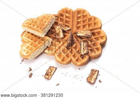 Freshly Baked Waffles With Chocolate Isolated On White Background