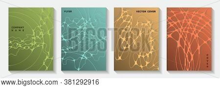 Biotechnology And Neuroscience Vector Covers With Neuron Cells Structure. Curly Waves Rete Backgroun