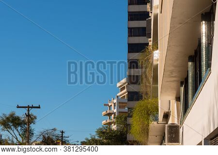 View Of The Set Of Three Residential Apartment Buildings In Vertical In The City Of Santa Maria, Rs,