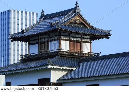 August 5, 2020, Hiroshima, Japan - A View Of The Entrance Of Hiroshima Castle And Blue Sky, In Summe