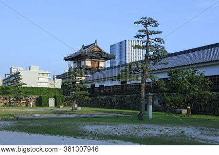 August 5, 2020, Hiroshima, Japan - A View Of The Entrance Of Hiroshima Castle And Blue Sky, In Summe