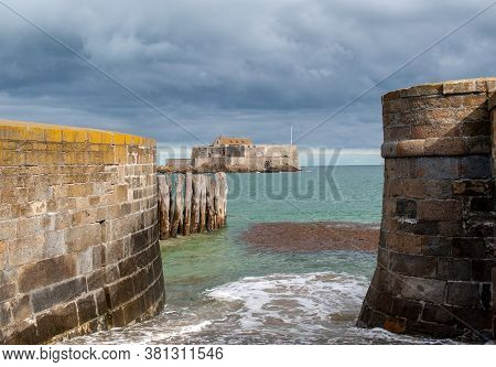 View Of The Fort National In Saint Malo A Tidal Island In The English Channel At High Tide. Brittany