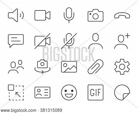 Videocall Line Icon. Minimal Vector Illustration, Simple Outline Icons - Chat, Message, Microphone, 