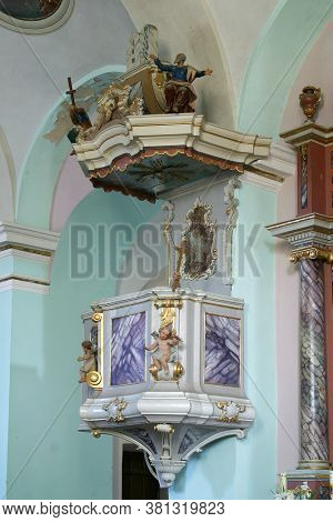BRDOVEC CROATIA - SEPTEMBER 17, 2012: Pulpit in St. Vitus Church in Brdovec, Croatia