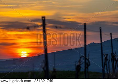 Sunrise in Palava with Devicky ruins, Southern Moravia, Czech Republic