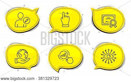 Artificial Intelligence Sign. Diploma Certificate, Save Planet Chat Bubbles. Graph Chart, Touchscree