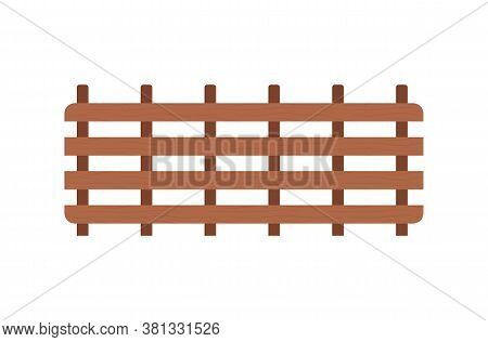 Fence At Farm Vector, Isolated Construction Made Of Wood, Constructed Barrier With Help Of Nails, Ho