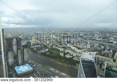 Moscow, Russia - July 23, 2020: Aerial View Of Center Of Moscow From Observation Deck  Federation To