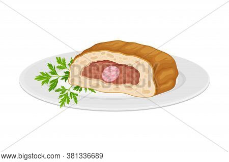 Rolled Meat From Forcemeat As Spanish Cuisine Dish Served On Plate Vector Illustration