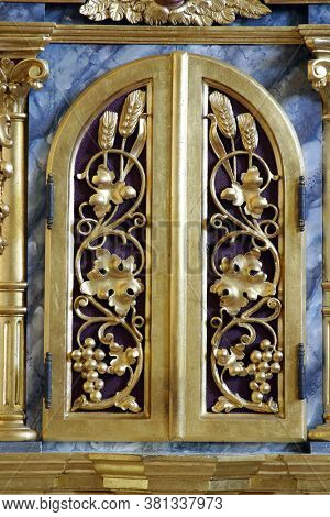 BRDOVEC CROATIA - SEPTEMBER 17, 2012: Tabernacle on the main altar in the Church of St. Vitus in Brdovec, Croatia