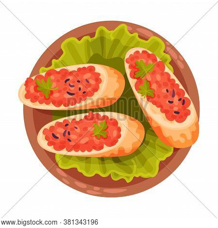 Sandwiches With Forcemeat And Herbs As Spanish Cuisine Snack Served On Plate Vector Illustration