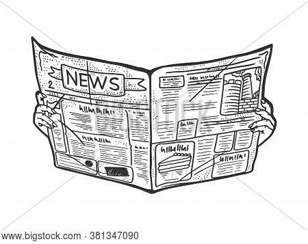 Newspaper In Hands Sketch Engraving Vector Illustration. T-shirt Apparel Print Design. Scratch Board