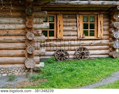 Glubokoe, Belarus - August 5, 2020: Agriturismo Zapavedny Island In The Forest On The Shore Of The L