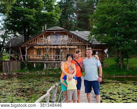 Glubokoe, Belarus - August 5, 2020: Agriturismo Zapavedny Island In The Forest On The Shore Of The L