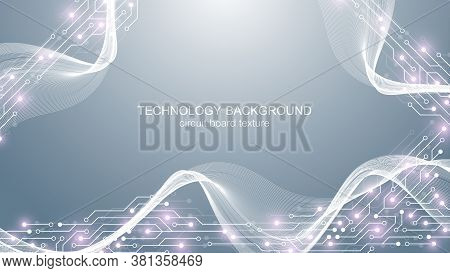 Computer Motherboard Vector Background With Circuit Board Electronic Elements. Electronic Texture Fo