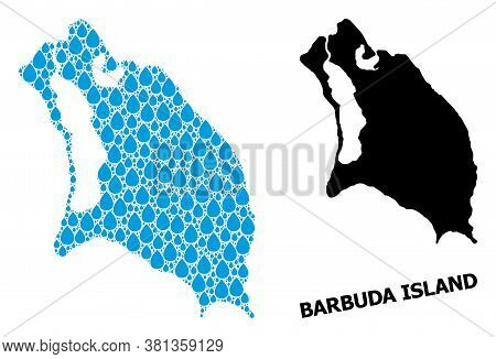 Vector Mosaic And Solid Map Of Barbuda Island. Map Of Barbuda Island Vector Mosaic For Drinking Wate