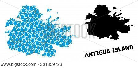 Vector Mosaic And Solid Map Of Antigua Island. Map Of Antigua Island Vector Mosaic For Clean Water A