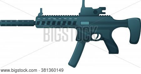 Submachine Military Gun With Silencer, Icon Self Defence Automatic Weapon Concept Cartoon Vector Ill