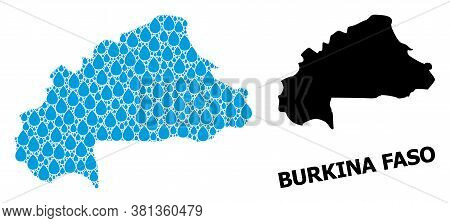 Vector Mosaic And Solid Map Of Burkina Faso. Map Of Burkina Faso Vector Mosaic For Clean Water Ads. 
