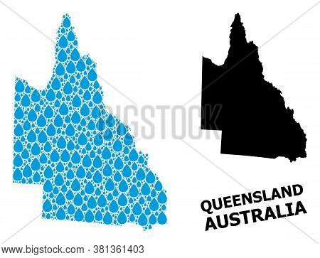Vector Mosaic And Solid Map Of Australian Queensland. Map Of Australian Queensland Vector Mosaic For