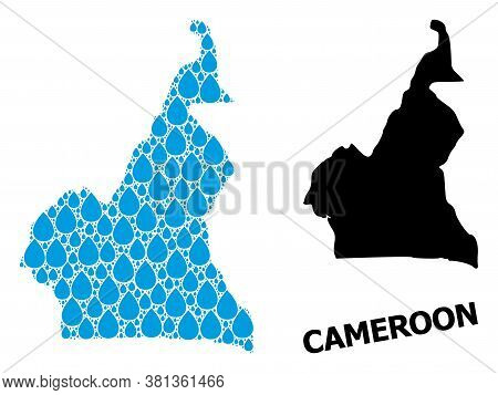 Vector Mosaic And Solid Map Of Cameroon. Map Of Cameroon Vector Mosaic For Clean Water Ads. Map Of C