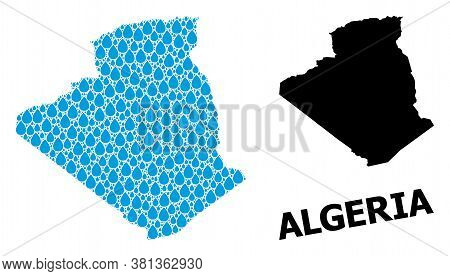Vector Mosaic And Solid Map Of Algeria. Map Of Algeria Vector Mosaic For Clean Water Ads. Map Of Alg