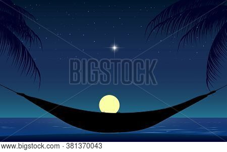 Hanging Hammock On The Beach At Night