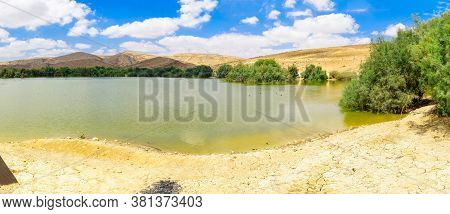 Panoramic View Of Yeruham Park And Lake, A Manmade Lake In The Middle Of The Negev Desert, Southern 