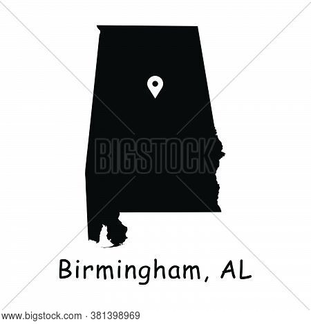 Birmingham On Alabama State Map. Detailed Al State Map With Location Pin On Birmingham City. Black S