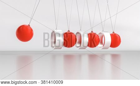 abstract newton pendulum with impossible shapes. 3d render. concept of problem to be solved.