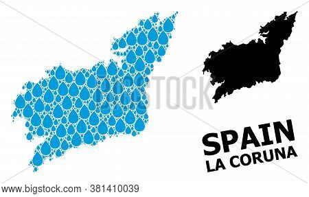 Vector Mosaic And Solid Map Of La Coruna Province. Map Of La Coruna Province Vector Mosaic For Clean