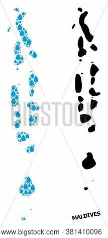 Vector Mosaic And Solid Map Of Maldives. Map Of Maldives Vector Mosaic For Drinking Water Ads. Map O