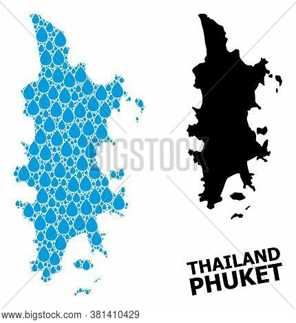 Vector Mosaic And Solid Map Of Phuket. Map Of Phuket Vector Mosaic For Pure Water Ads. Map Of Phuket