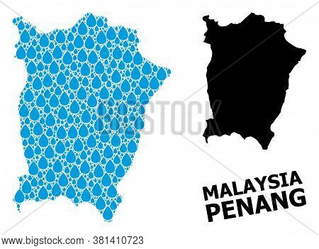 Vector Mosaic And Solid Map Of Penang Island. Map Of Penang Island Vector Mosaic For Drinking Water 