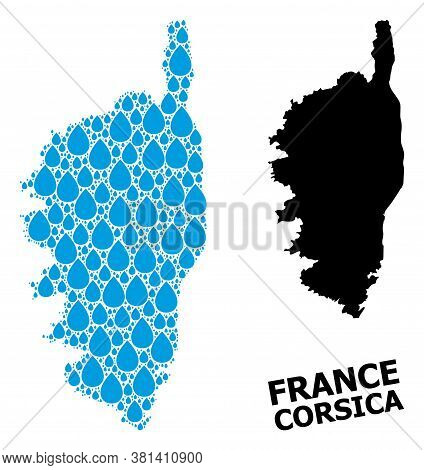 Vector Mosaic And Solid Map Of Corsica. Map Of Corsica Vector Mosaic For Pure Water Ads. Map Of Cors