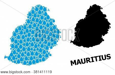 Vector Mosaic And Solid Map Of Mauritius Island. Map Of Mauritius Island Vector Mosaic For Pure Wate