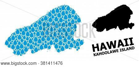 Vector Mosaic And Solid Map Of Kahoolawe Island. Map Of Kahoolawe Island Vector Mosaic For Clean Wat
