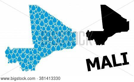 Vector Mosaic And Solid Map Of Mali. Map Of Mali Vector Mosaic For Drinking Water Ads. Map Of Mali I