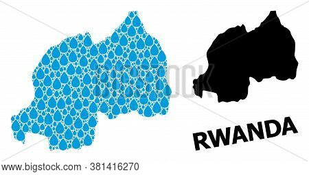 Vector Mosaic And Solid Map Of Rwanda. Map Of Rwanda Vector Mosaic For Drinking Water Ads. Map Of Rw