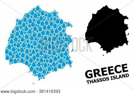 Vector Mosaic And Solid Map Of Thassos Island. Map Of Thassos Island Vector Mosaic For Clean Water A