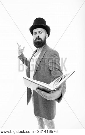 Take Inspiration With You. Bearded Man Read Inspirational Book. Teacher Got Inspiration Isolated On 
