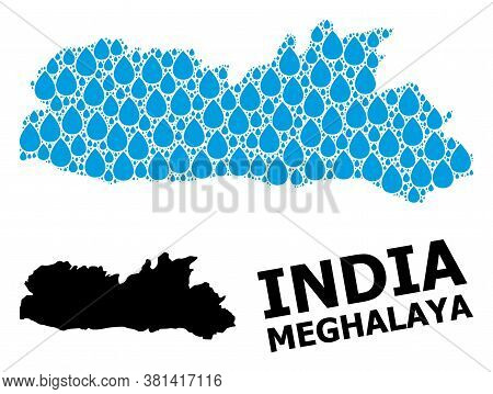 Vector Mosaic And Solid Map Of Meghalaya State. Map Of Meghalaya State Vector Mosaic For Clean Water