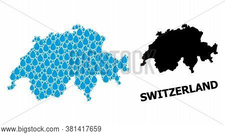 Vector Mosaic And Solid Map Of Switzerland. Map Of Switzerland Vector Mosaic For Drinking Water Ads.
