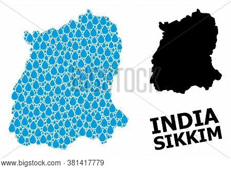 Vector Mosaic And Solid Map Of Sikkim State. Map Of Sikkim State Vector Mosaic For Pure Water Ads. M